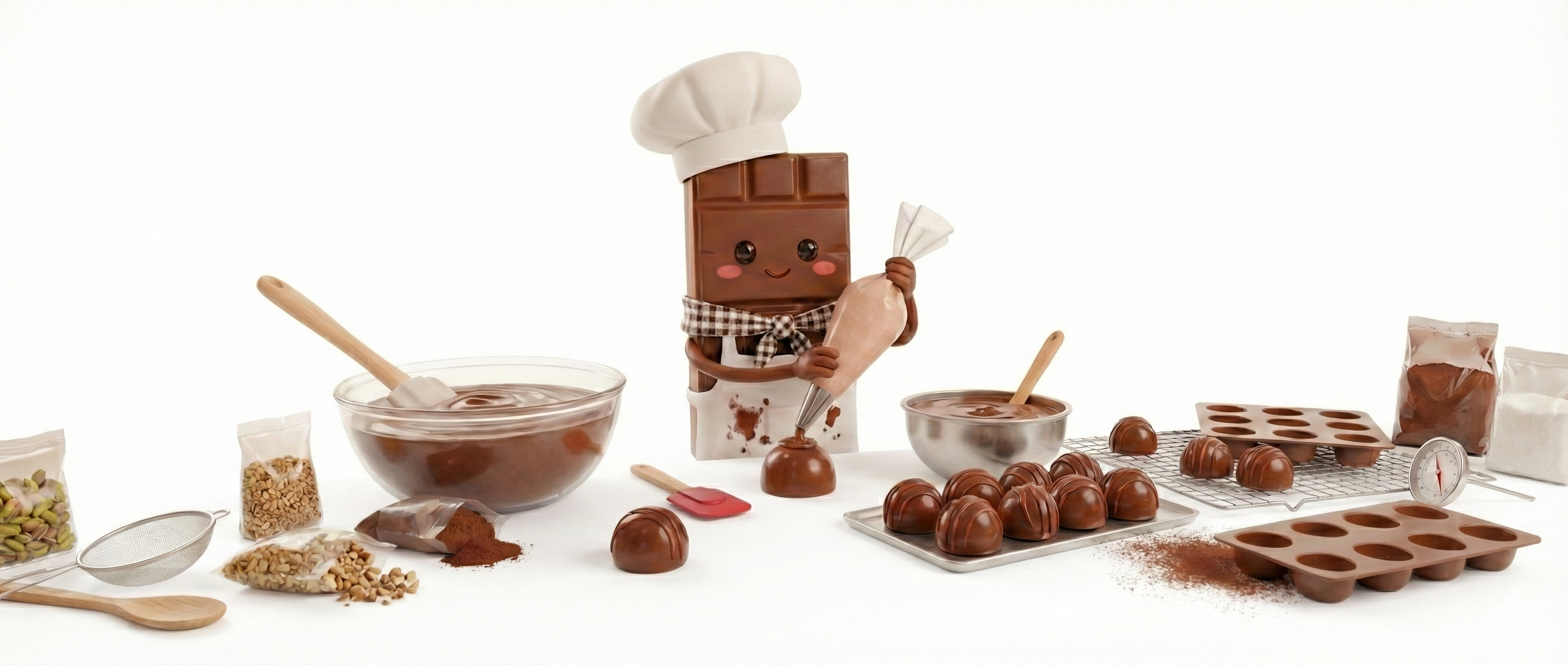 Mascotte Cioccolatiere Theobroma al lavoro